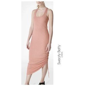 Sweaty Betty Pink Ribbed Twist Back Sleeveless Midi Dress